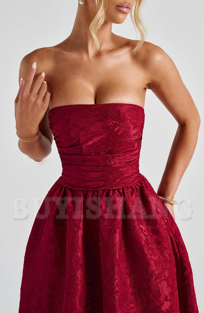 Buyishang Simple off shoulder ball dress floral jacquard fabric formal back to school dress evening dress