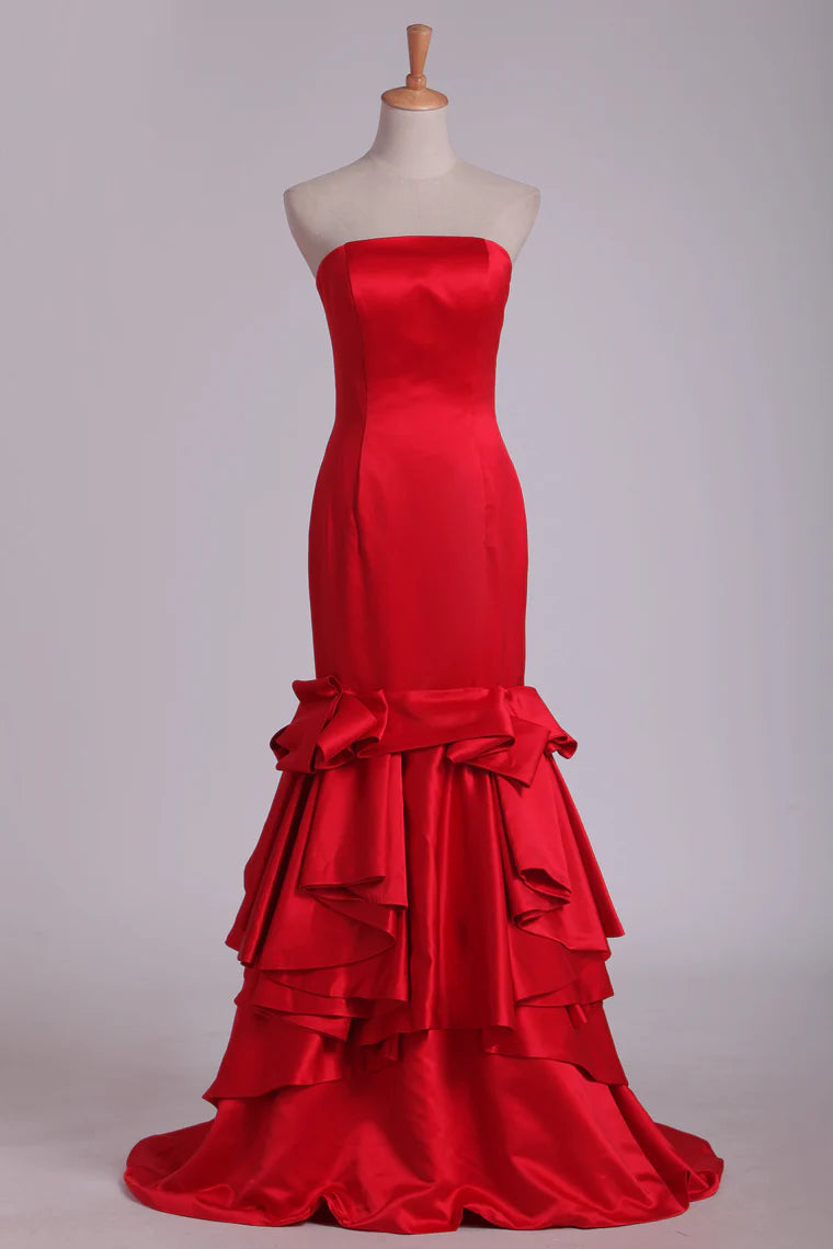 Satin Party Dresses Strapless Mermaid Floor Length