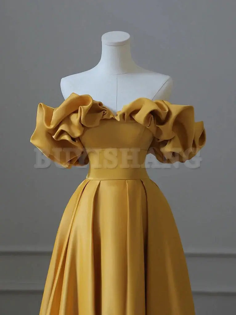 Buyishang Satin Yellow Long Prom Dress Aline Formal Yellow Graduation Party Dress prom dresses near me