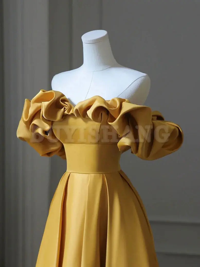 Buyishang Satin Yellow Long Prom Dress Aline Formal Yellow Graduation Party Dress prom dresses near me