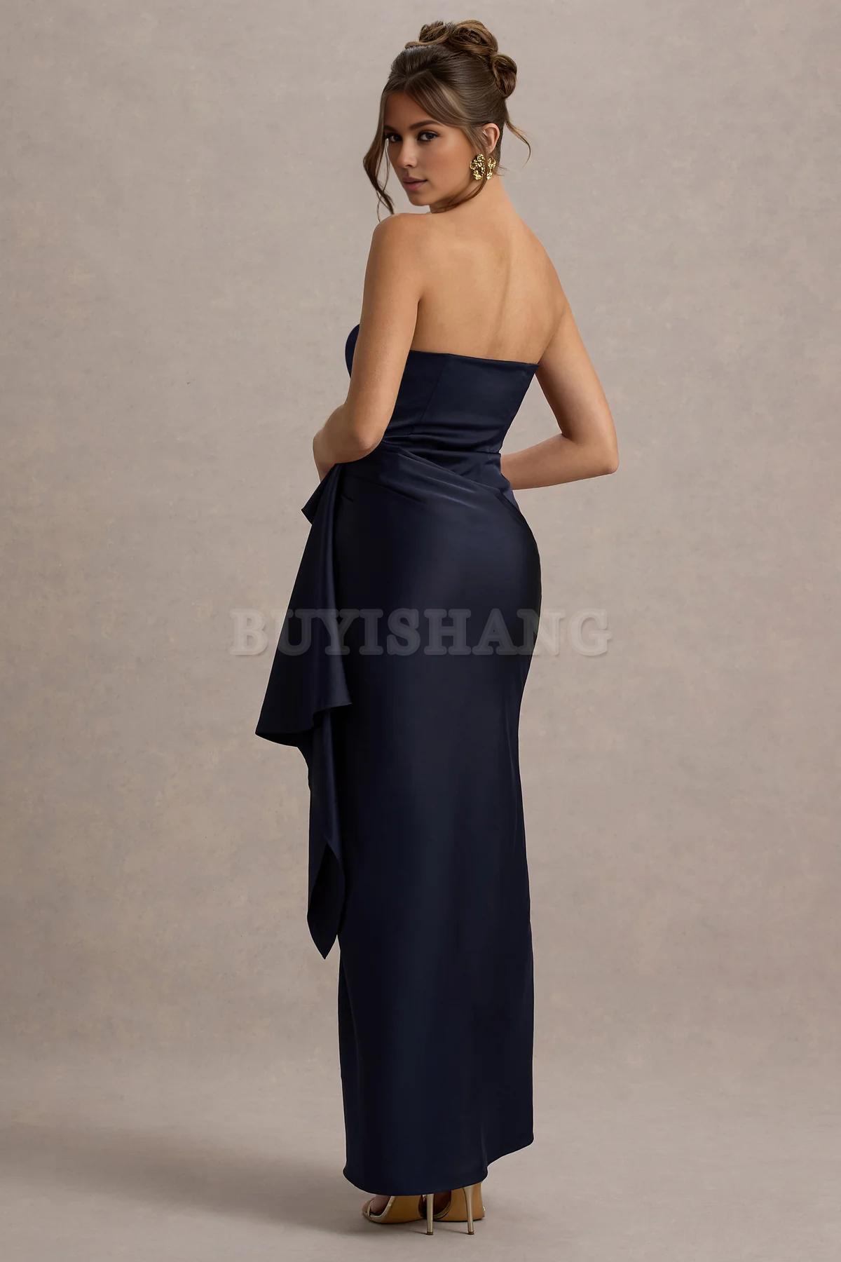 Buyishang Satin striped pleated slit long dress with a unique neckline suitable for dance formal wear