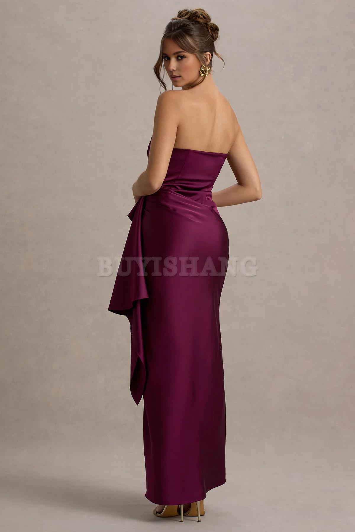 Buyishang Satin striped pleated slit long dress with a unique neckline suitable for dance formal wear
