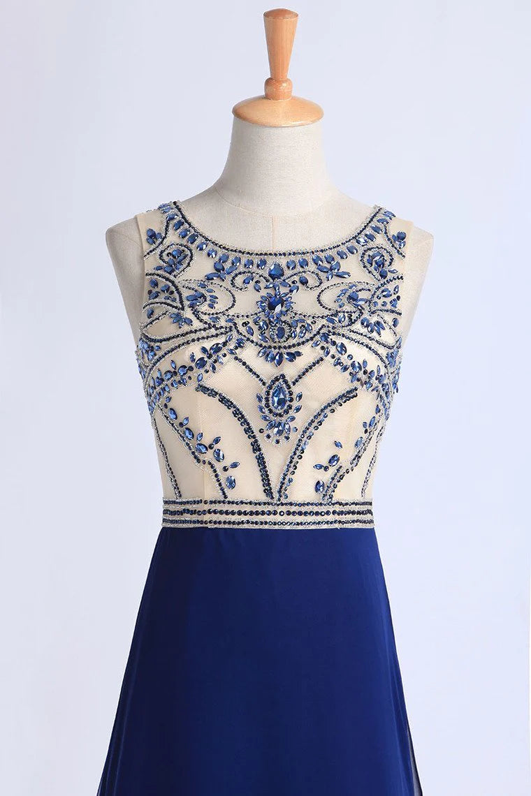 Scoop A Line Full Length Red Party Dress Beaded Tulle Bodice With Chiffon Skirt