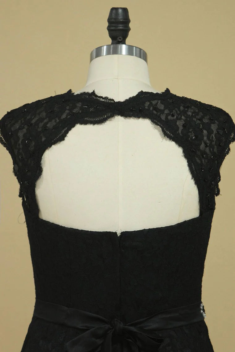 Scoop Lace Mermaid Party Dresses Beaded Waistline Sweep Train