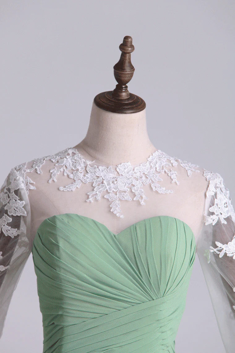 Scoop Long Sleeves Column Party Dresses With Applique