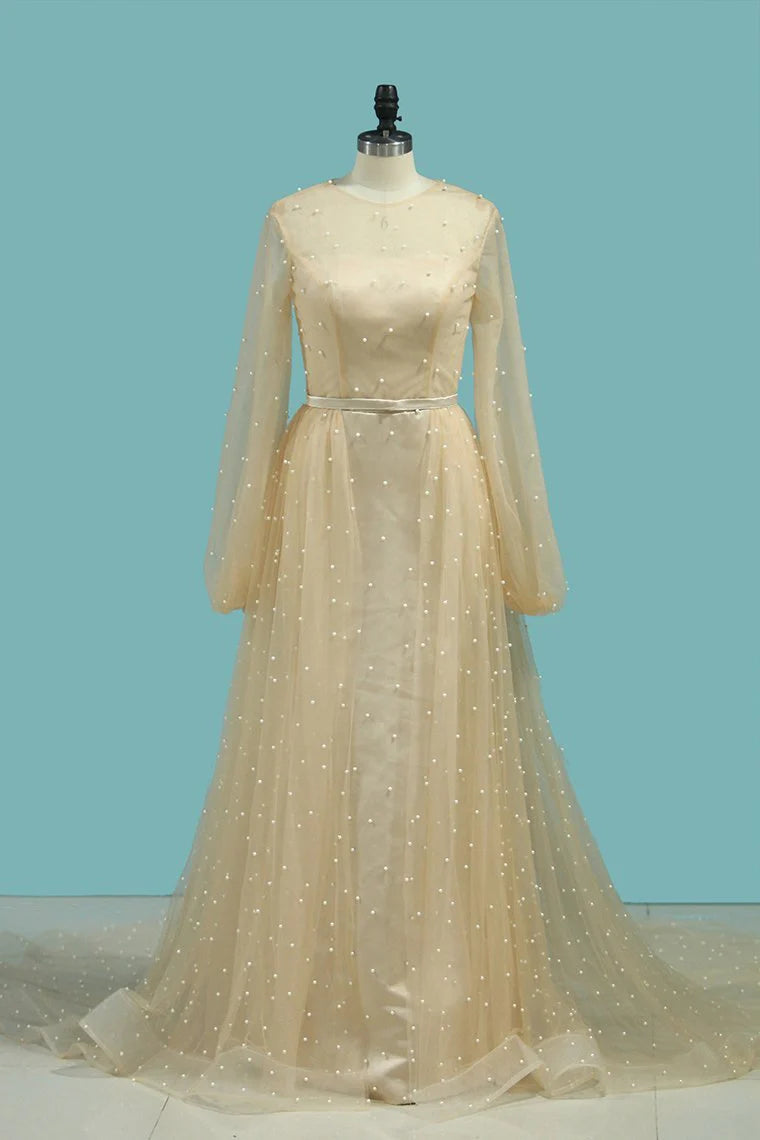 Party Dresses Tulle With Beading Court Train Detachable