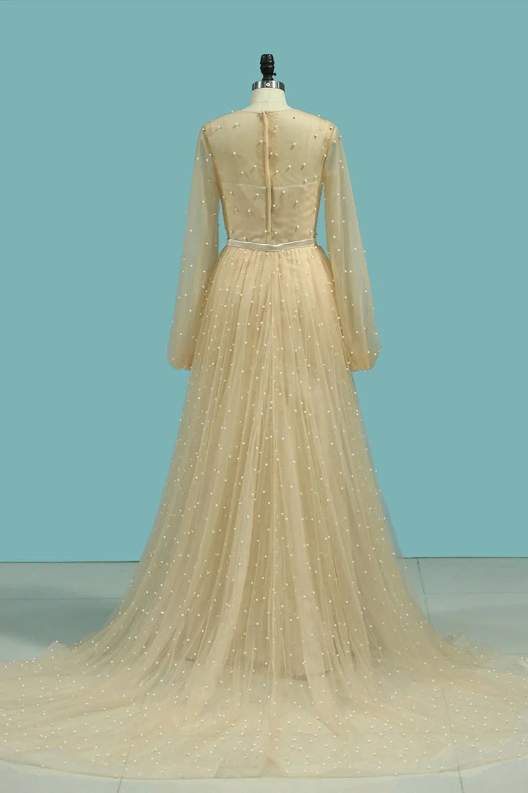 Party Dresses Tulle With Beading Court Train Detachable