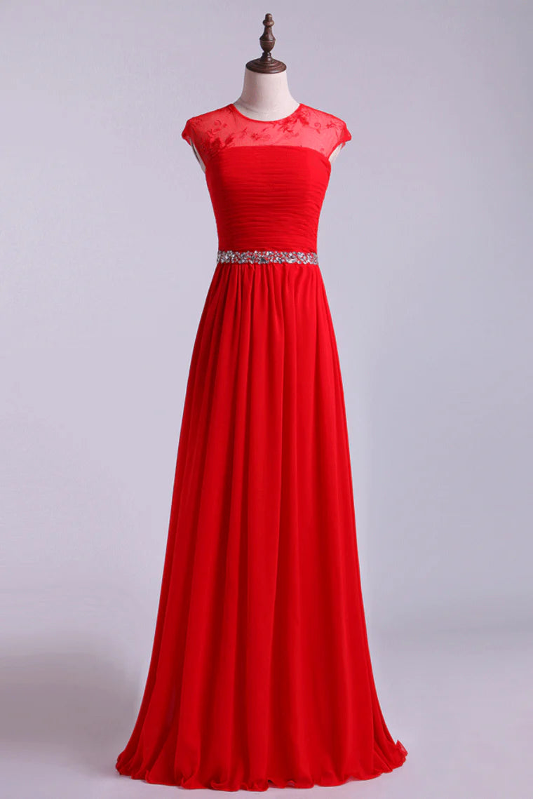 Scoop Neckline Ruffled Party Dress Short Lace Sleeves With Shirred Chiffon Skirt