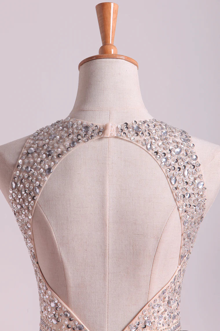 Scoop Open Back Beaded Bodice A Line Party Dresses Satin & Tulle