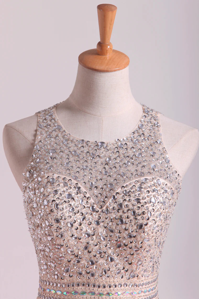 Scoop Open Back Beaded Bodice A Line Party Dresses Satin & Tulle