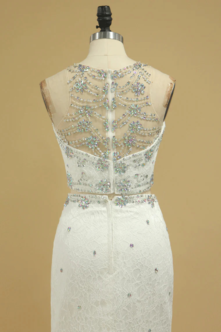 Scoop Two-Piece Lace With Beading Party Dresses Mermaid
