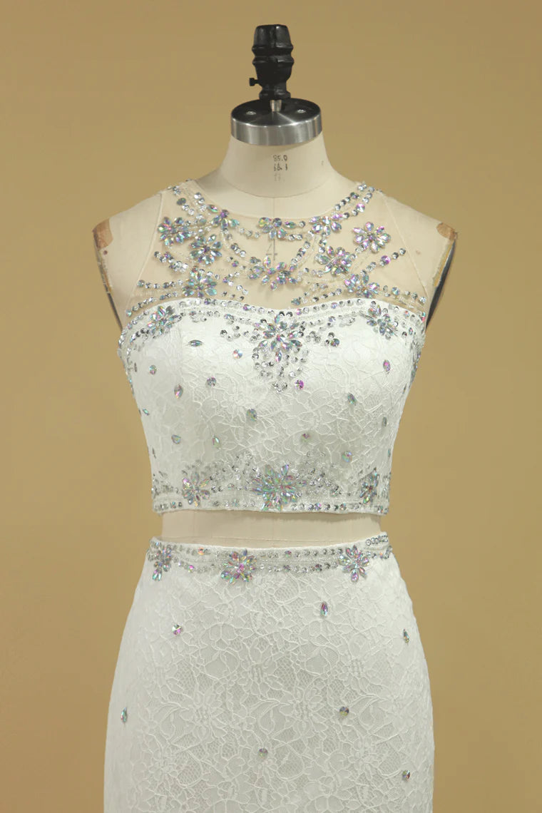 Scoop Two-Piece Lace With Beading Party Dresses Mermaid