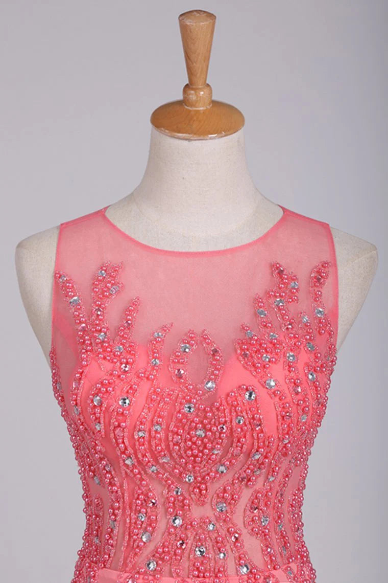 Party Dresses Scoop Beaded Bodice Spandex Mermaid Sweep Train