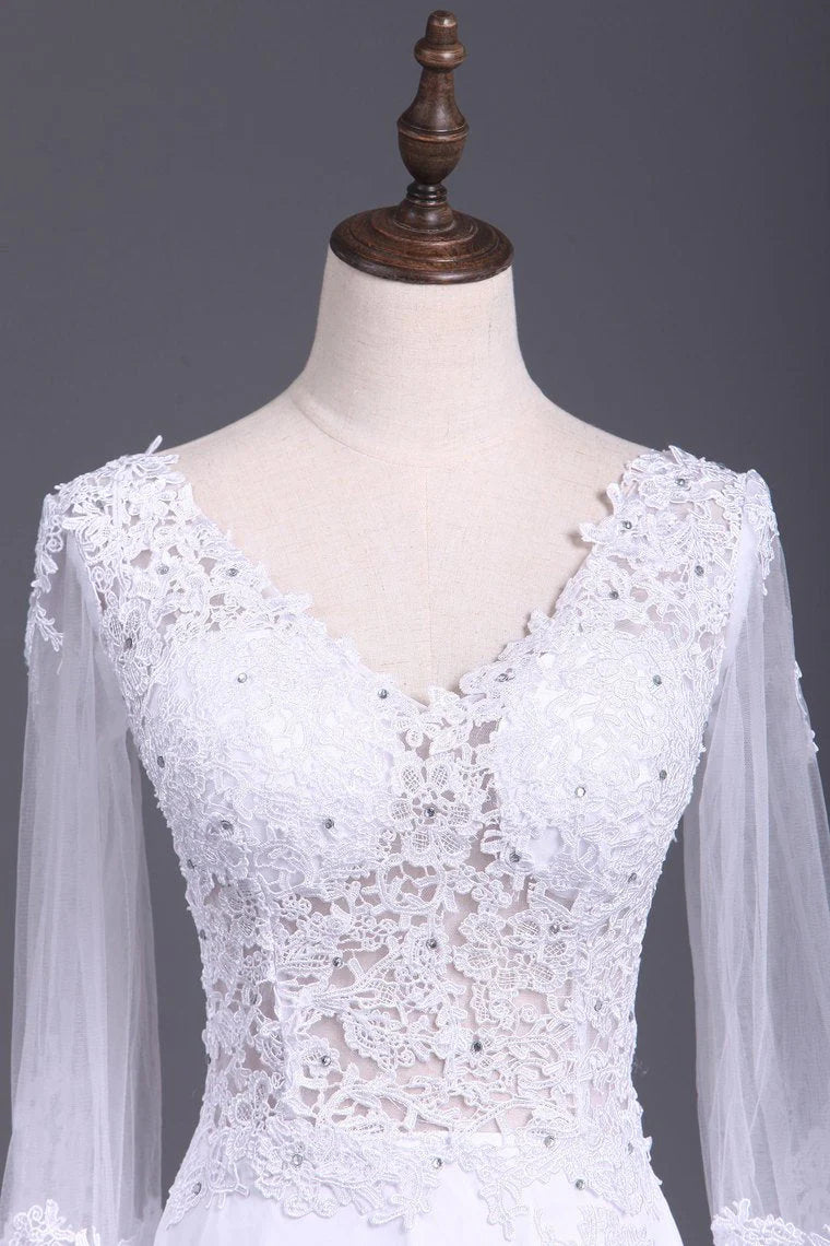 Party Dresses V Neck Long Sleeves Chiffon With Applique And Slit