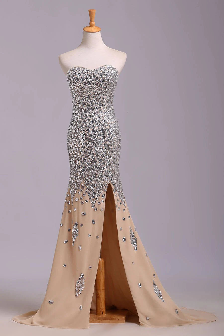 Mermaid Rhinestone Sweetheart Chiffon Sleeveless Slit Long Party Dresses