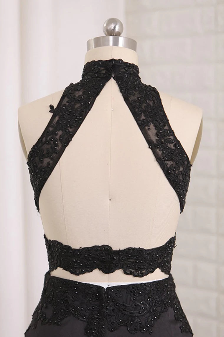 Sexy Open Back High Neck Mermaid Party Dresses Satin With Embroidery