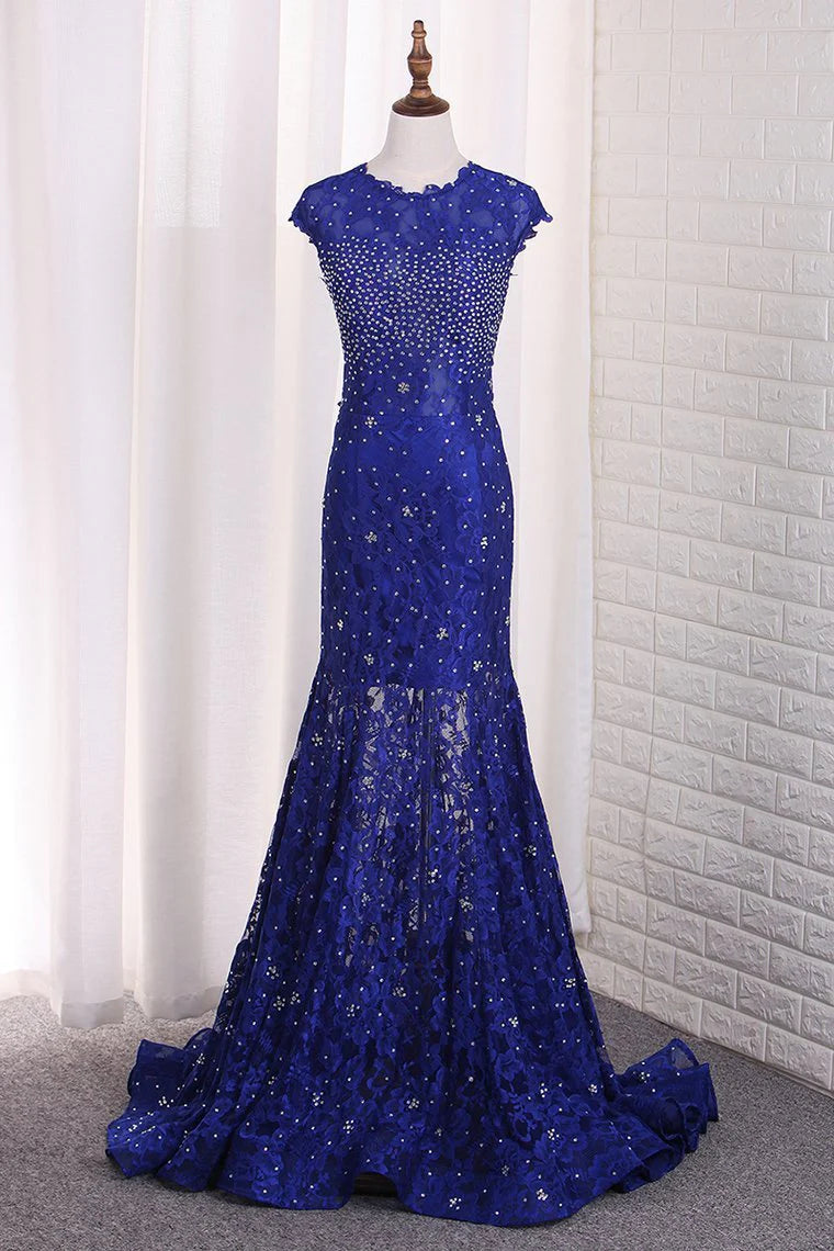 Sexy Open Back Mermaid Party Dresses Scoop Lace With Beading