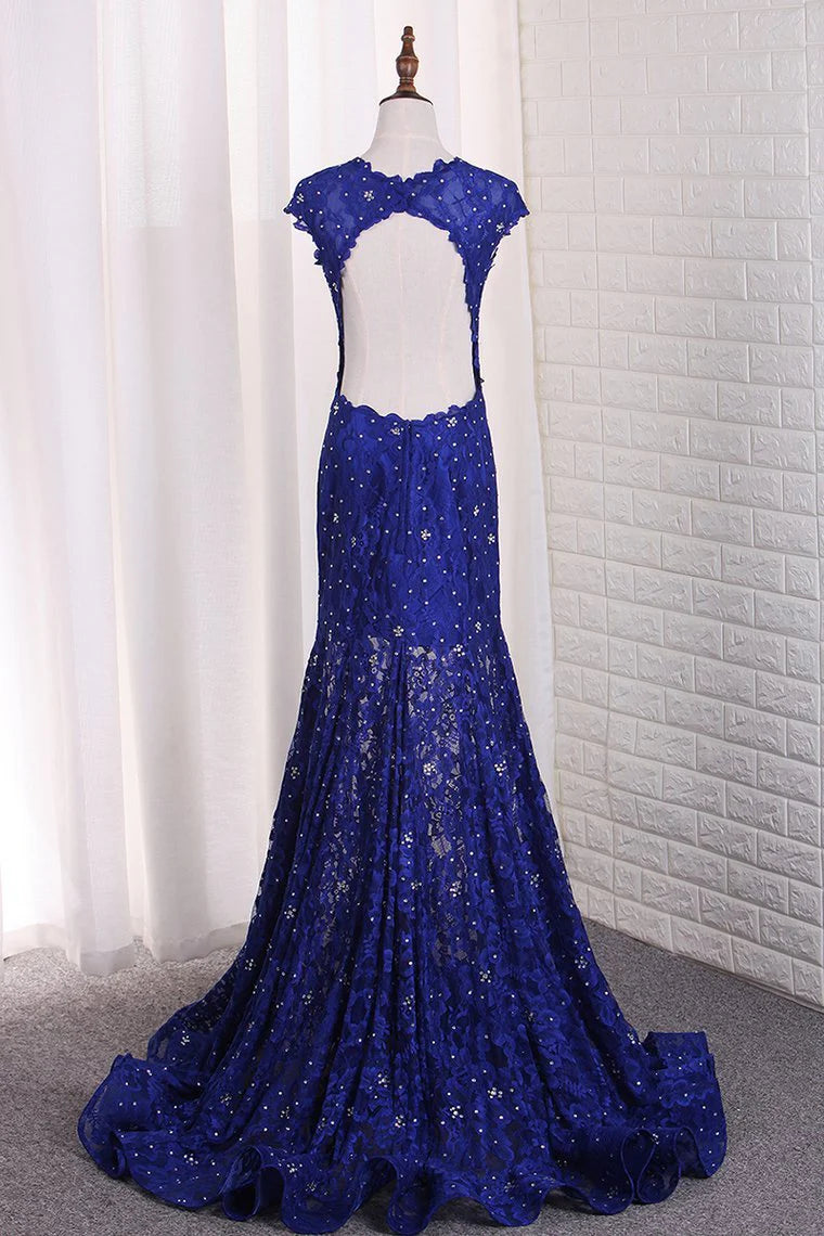 Sexy Open Back Mermaid Party Dresses Scoop Lace With Beading