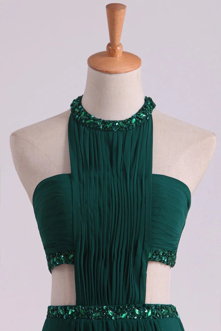 Sexy Open Back Party Dresses Scoop Satin With Beads A Line