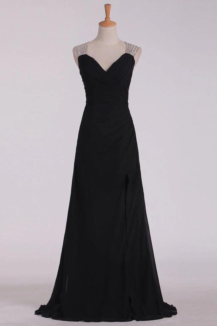 Party Dresses Straps Sheath Chiffon With Beads And Ruffles