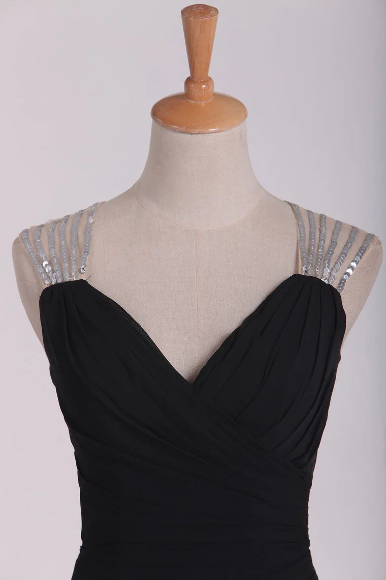 Party Dresses Straps Sheath Chiffon With Beads And Ruffles