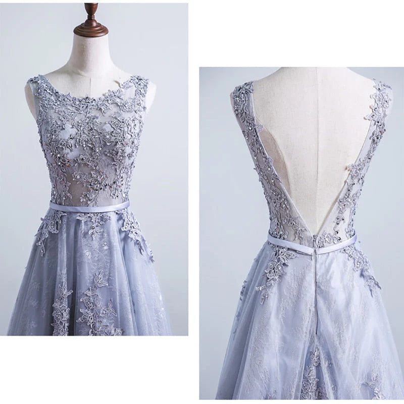 Sexy Open Back Scoop Tulle With Applique A Line Party Dresses