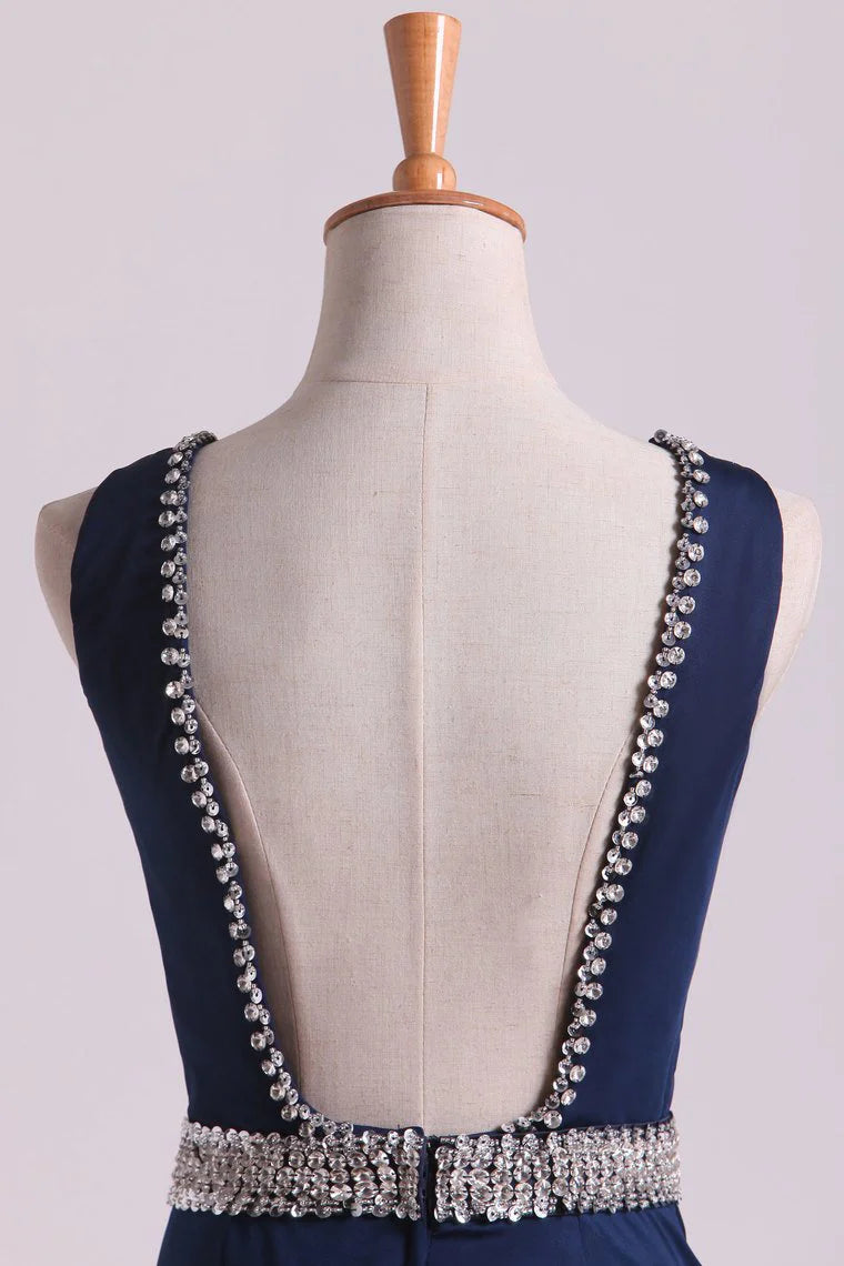 Sexy Open Back V Neck Party Dresses Mermaid Spandex With Beading