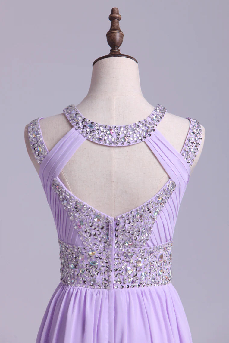 Sexy Party Dresses Scoop A Line Floor-Length Open Back Chiffon With Beading