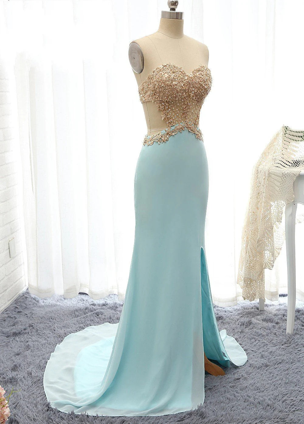 Party Dresses Sheath With Slit And Applique Sweep Train Spandex