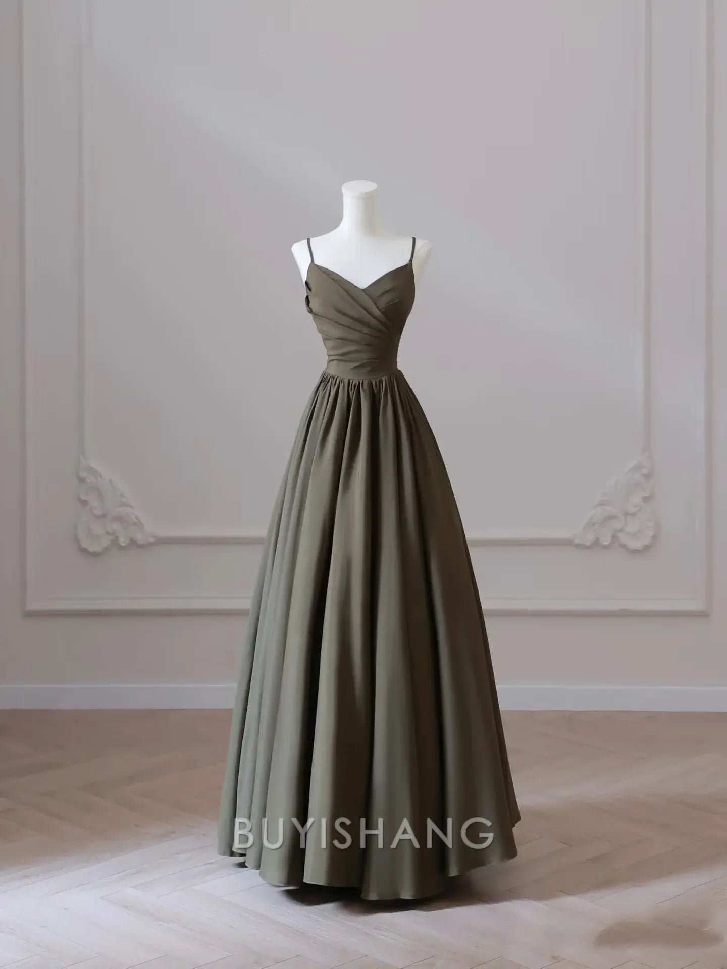 Buyishang Sexy A Line Spaghetti Straps Satin Long Prom Dresses Evening Gowns