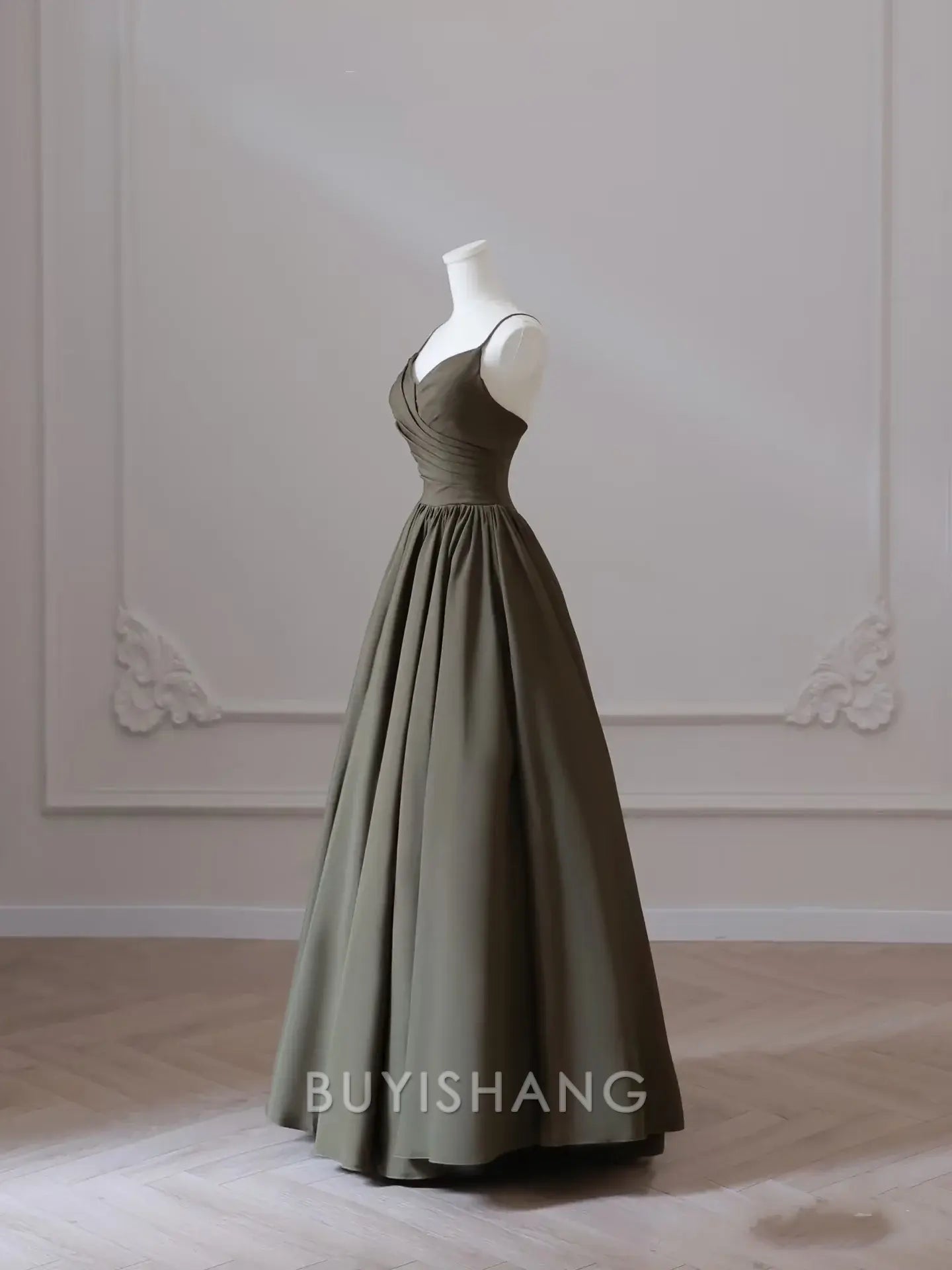 Buyishang Sexy A Line Spaghetti Straps Satin Long Prom Dresses Evening Gowns