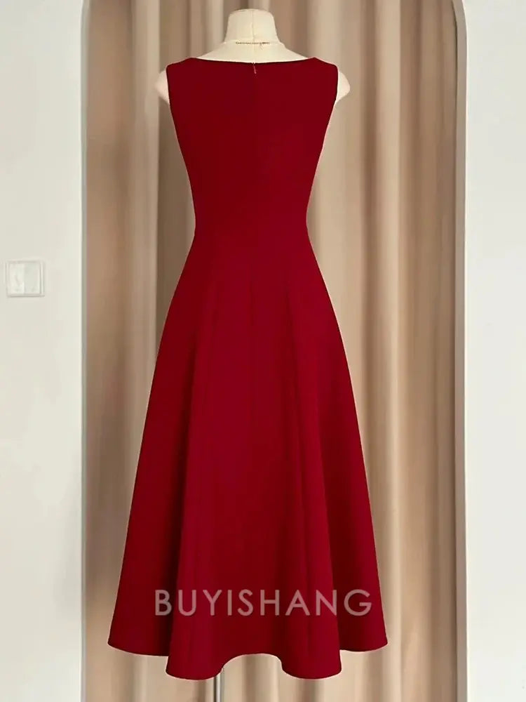 Buyishang Sexy A Line Square Neckline Red Satin Ankle Length Evening Dress Prom Dresses