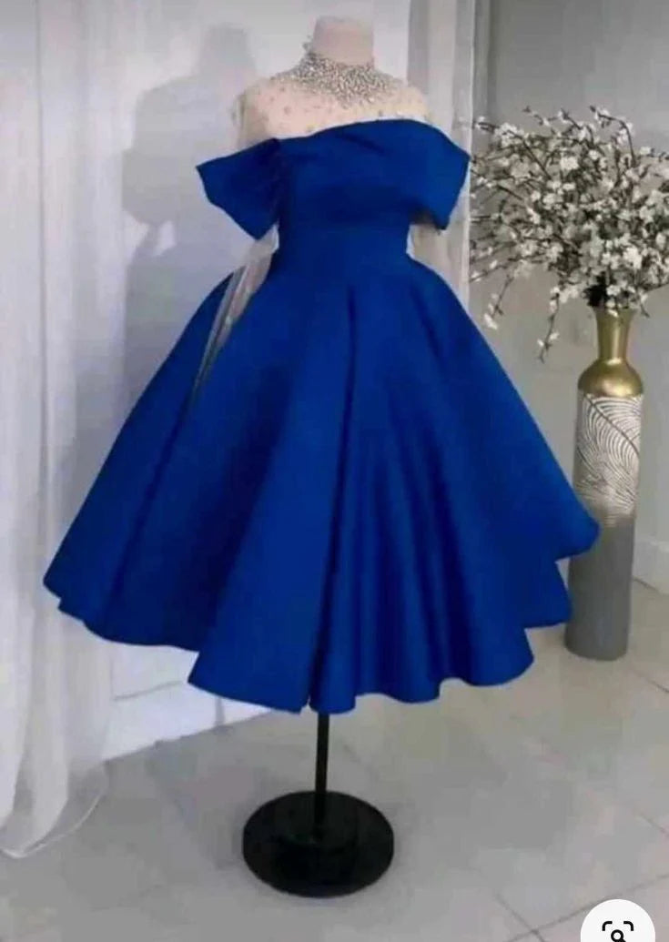 Buyishang Sexy Ball Gown Off The Shoulder Satin Royal Blue Short Homecoming Dress Birthday Dresses