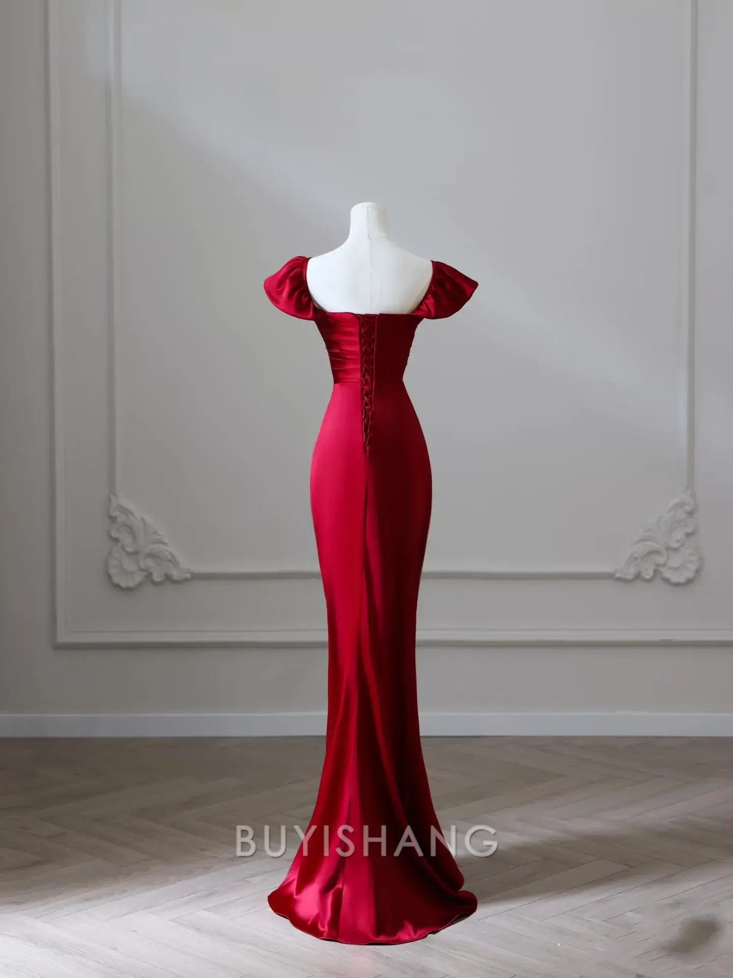 Buyishang Sexy Mermaid Red Satin High Low Prom Dresses Evening Gowns