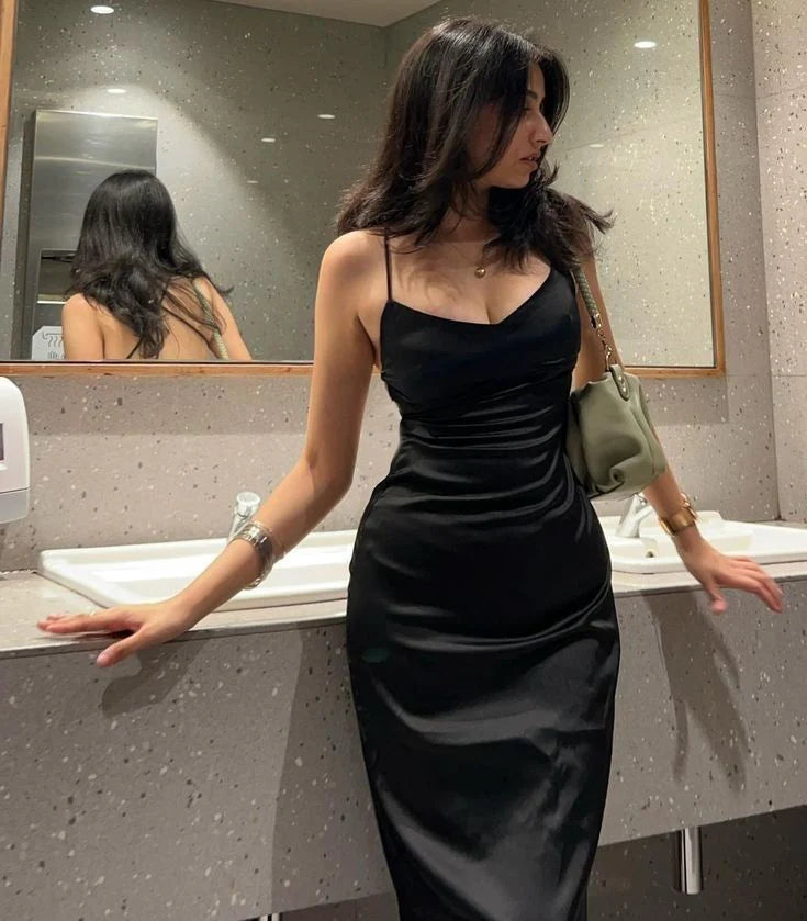 Buyishang Sexy Mermaid Spaghetti Straps Black Backless Prom Dresses Long Party Dress