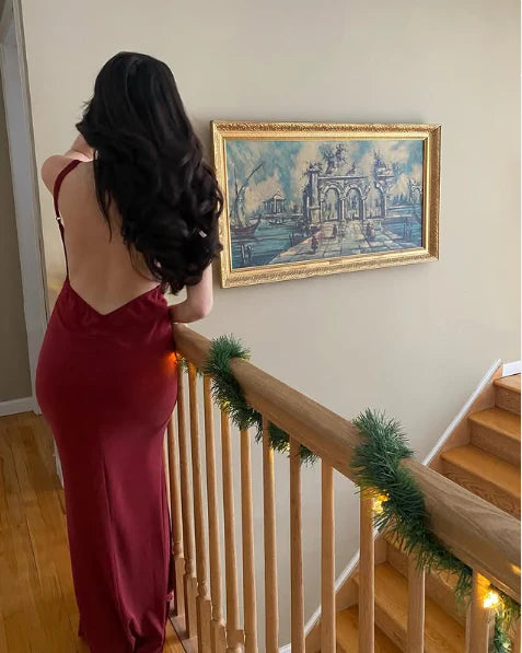 Buyishang Sexy Mermaid Spaghetti Straps Satin Burgundy Prom Dresses Long Party Dress