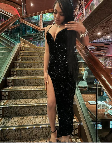 Buyishang Sexy Mermaid Spaghetti Straps Sequin Slit Black Long Prom Dresses Party Dress