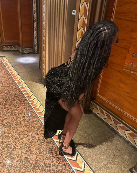 Buyishang Sexy Mermaid Spaghetti Straps Sequin Slit Black Long Prom Dresses Party Dress