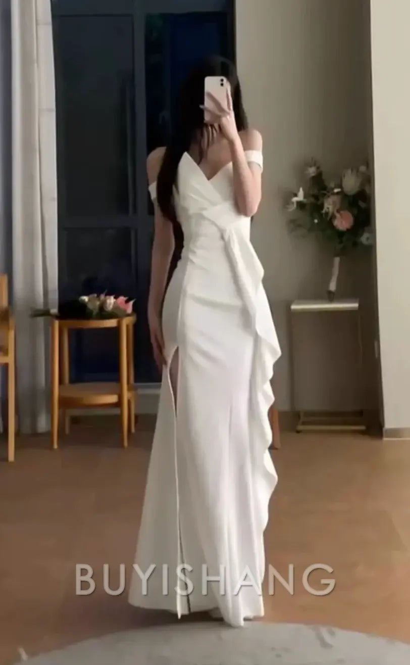 Buyishang Sexy Mermaid Strapless White Satin Long Evening Gowns Prom Dresses