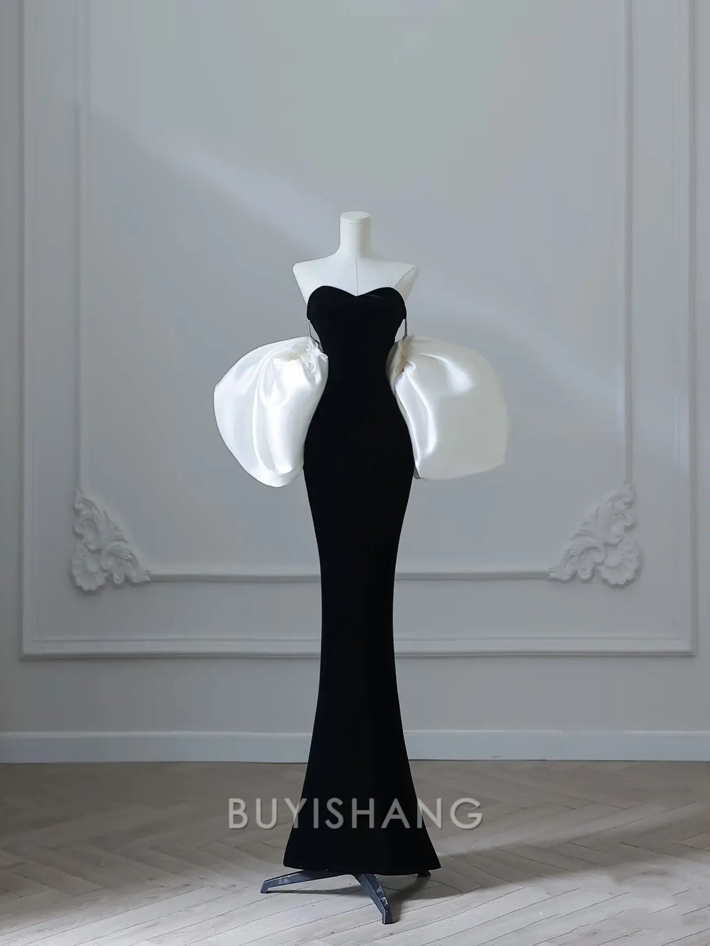 Buyishang Sexy Mermaid Sweetheart Black Velvet Long Prom Dresses Evening Gowns