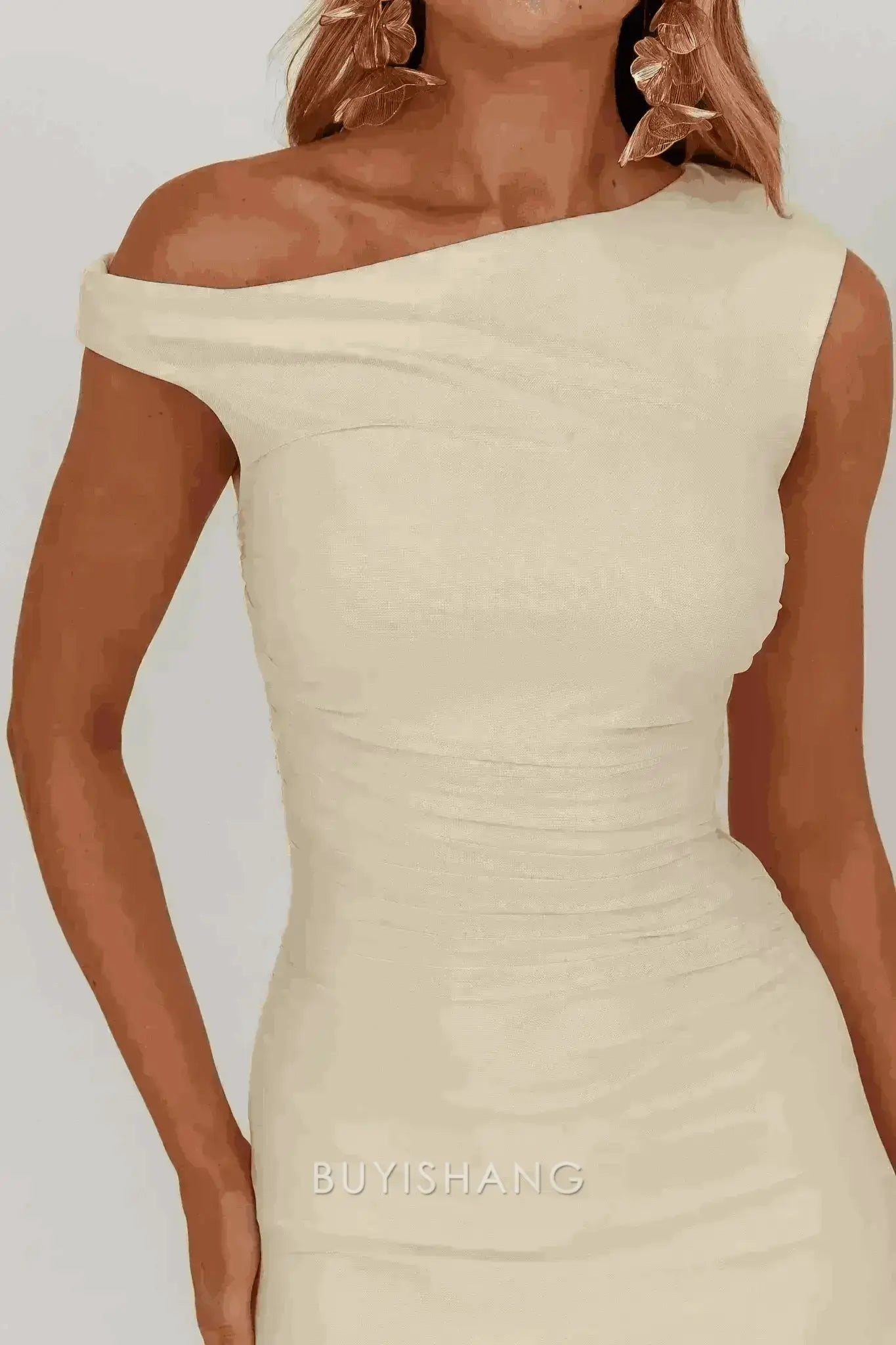 Sexy Mermaid/Trumpet One Shoulder Sleeveless Ankle-Length Side Slit prom dress