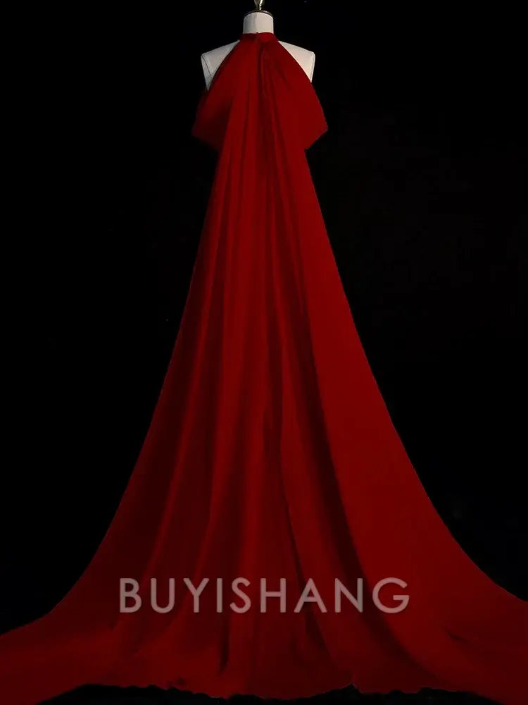 Buyishang Sexy Sheath Halter Red Satin Long Prom Dress Evening Dress Formal Dress