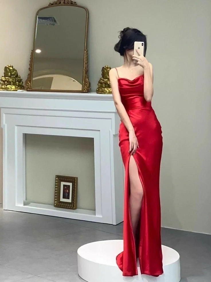 Buyishang Sexy Sheath Spaghetti Straps Maxi Long Party Red Prom Dresses Evening Dress
