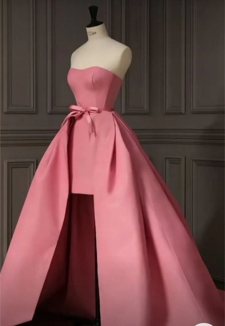Buyishang Sexy Sheath Strapless Pink Satin Prom Dress Evening Dress Formal Dress