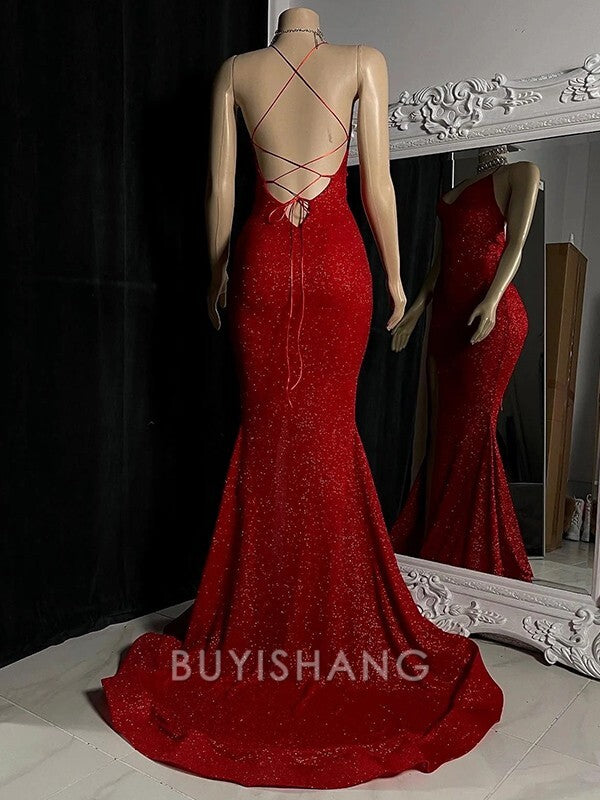 Buyishang Simple Sheath V-neck Sweep Train Dress formal wear dresses
