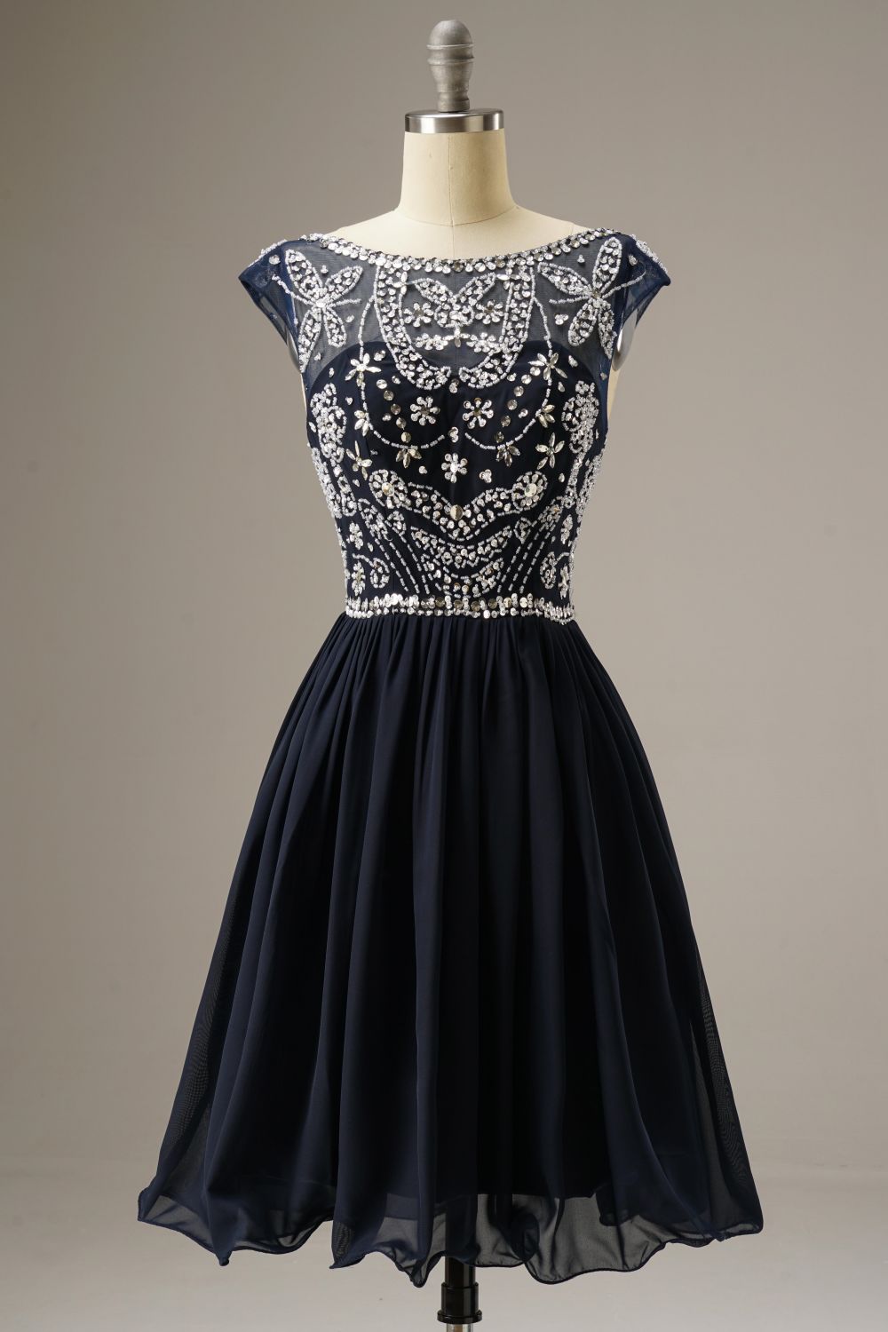 Short-Mini Cap Sleeves Party Dress WIth Beading