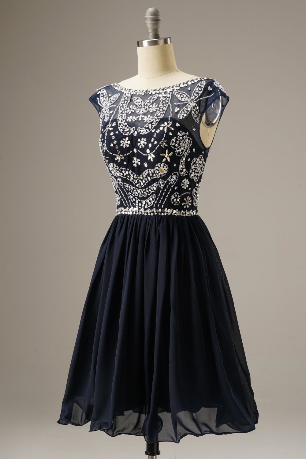 Short-Mini Cap Sleeves Party Dress WIth Beading