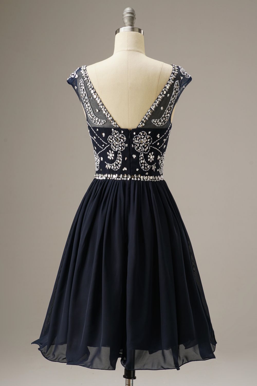 Short-Mini Cap Sleeves Party Dress WIth Beading