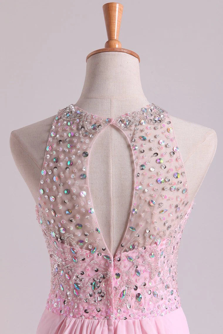 Party Dresses Scoop A Line Chiffon With Beading Floor Length