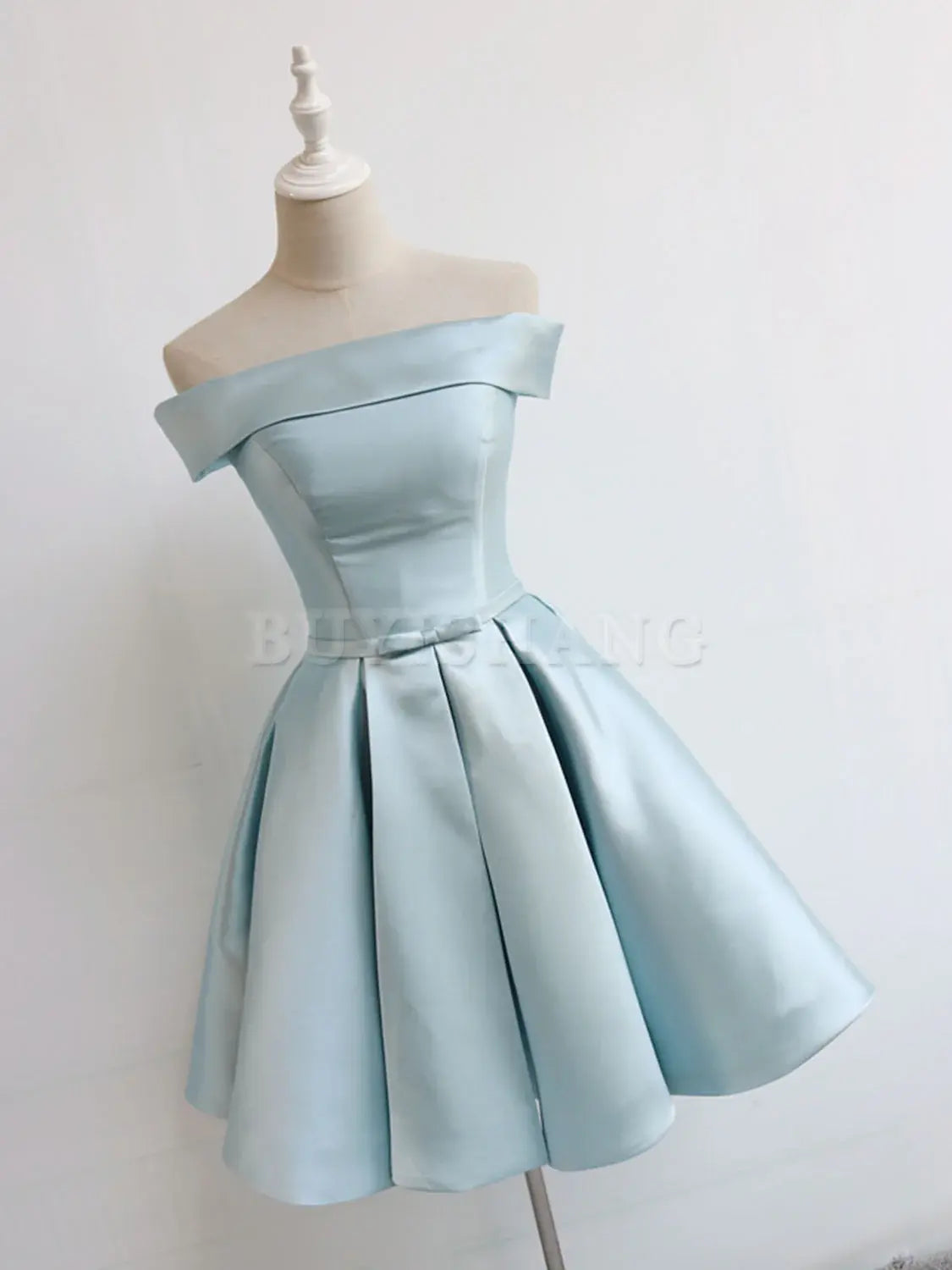 Buyishang Simple A-Line Satin Blue Short Prom Dress Blue Satin Homecoming Dress prom dresses shops